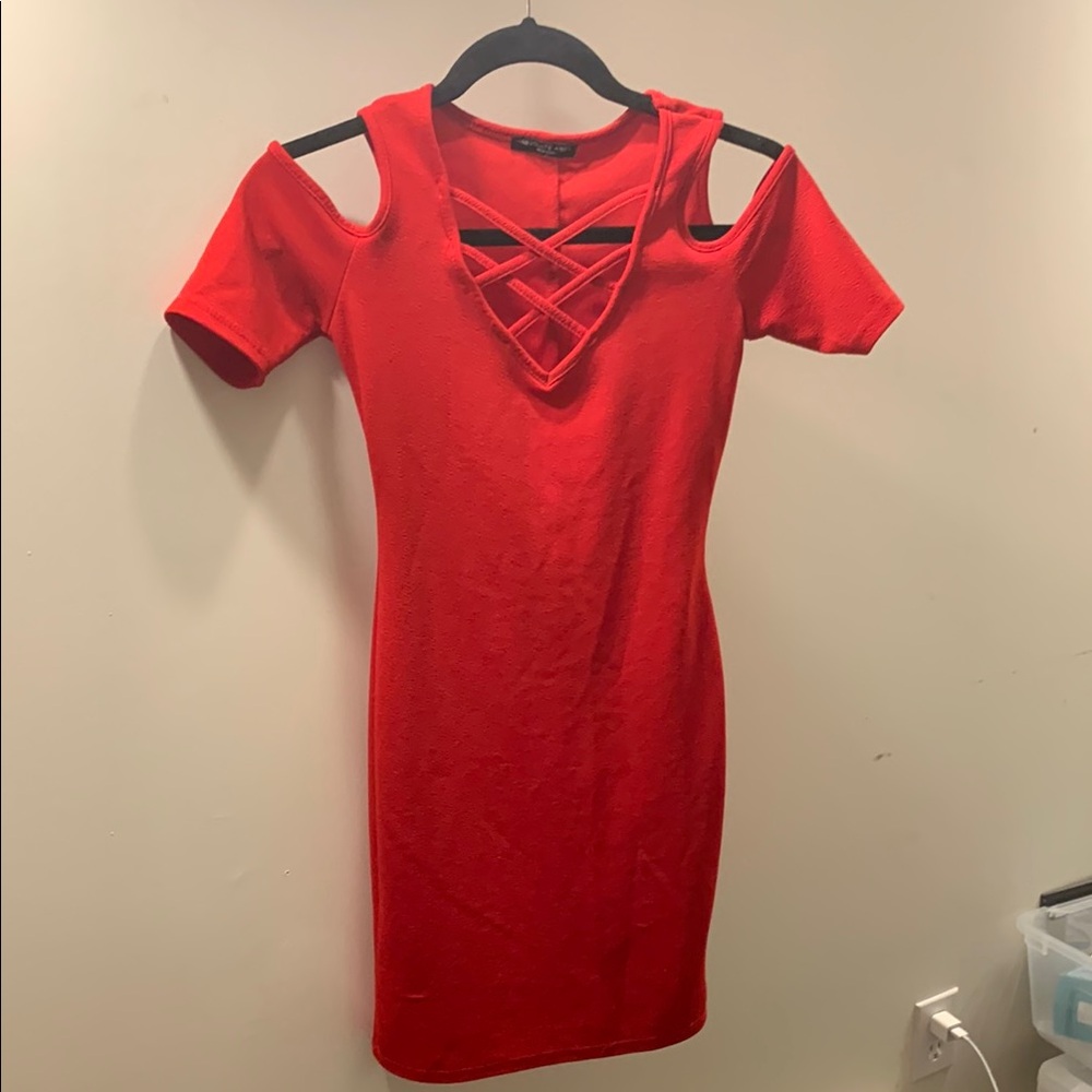 Absolute Angel Red Cold Shoulder Mini Dress
